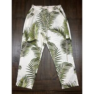 H&M Palm Leaf Print Pants Elastic Waist Casual or Dressy Lightweight Size 10